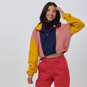 Lucy & Yak Color Block Fleece Cropped Pullover Sweatshirt